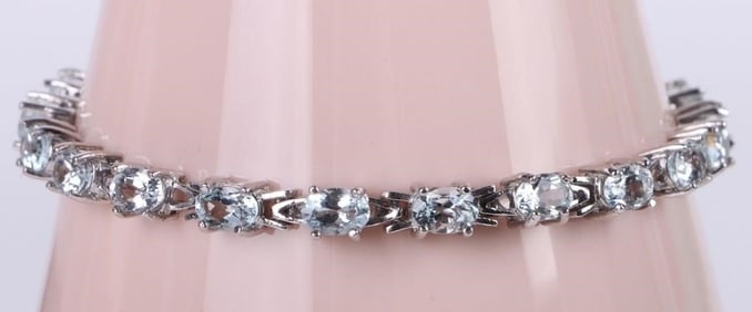 10CTW AQUAMARINE STERLING SILVER BRACELET