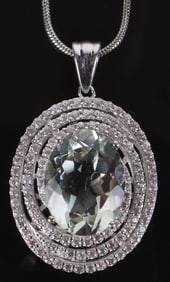 AQUAMARINE & WHITE TOPAZ STERLING SILVER NECKLACE