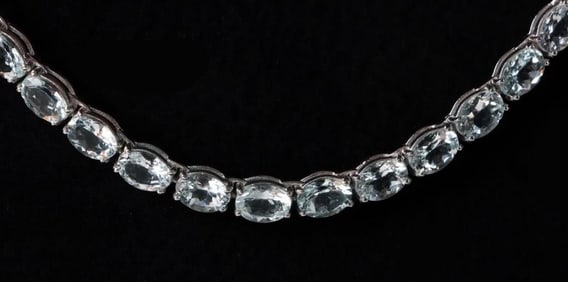 45.75CTW OVAL AQUAMARINE STERLING SILVER NECKLACE