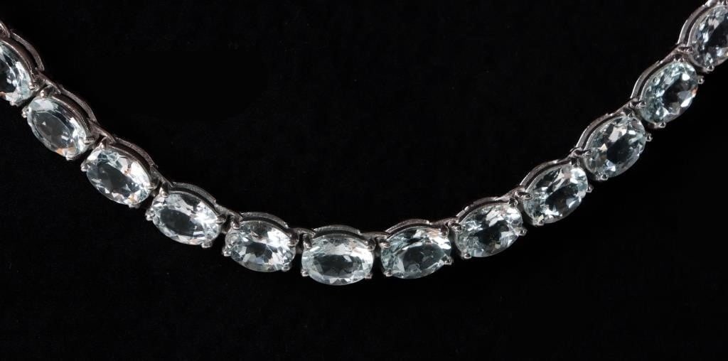 45.75CTW OVAL AQUAMARINE STERLING SILVER NECKLACE (1 of 2)
