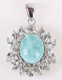 LARIMAR & AQUAMARINE STERLING SILVER PENDANT