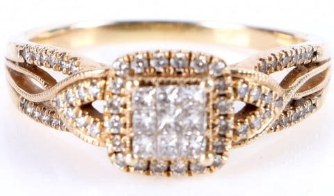 DIAMOND 14KT. YLW GOLD CATHEDRAL SET RING