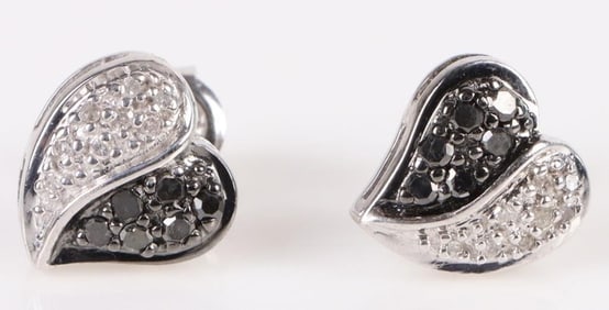 DESIGNER HN WHITE/BLK DIAMOND HEART EARRINGS