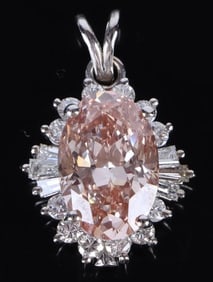 14K WHITE GOLD 4.73CT VS1 PINK DIAMOND PENDANT IGI