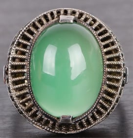 STERLING SILVER EMERALD CABOCHON LADIES RING
