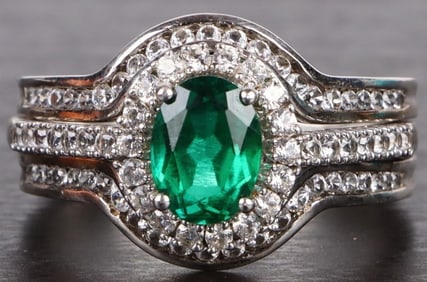 1CT EMERALD STERLING SILVER LADIES WEDDING SET