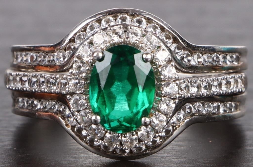 1CT EMERALD STERLING SILVER LADIES WEDDING SET (1 of 5)