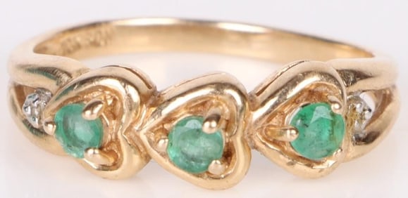 10K YELLOW GOLD ROUND EMERALD LADIES RING