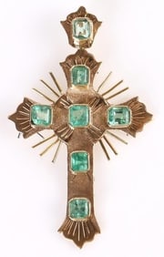 18K YELLOW GOLD EMERALD CROSS PENDANT