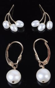 14K GOLD PEARL LADIES EARRINGS - LOT OF 2