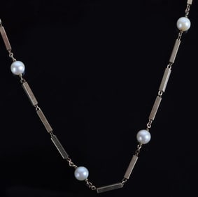 14K YELLOW GOLD WHITE PEARL LADIES NECKLACE