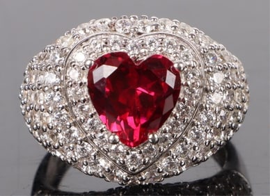 3.50CT HEART RUBY LADIES STERLING SILVER RING