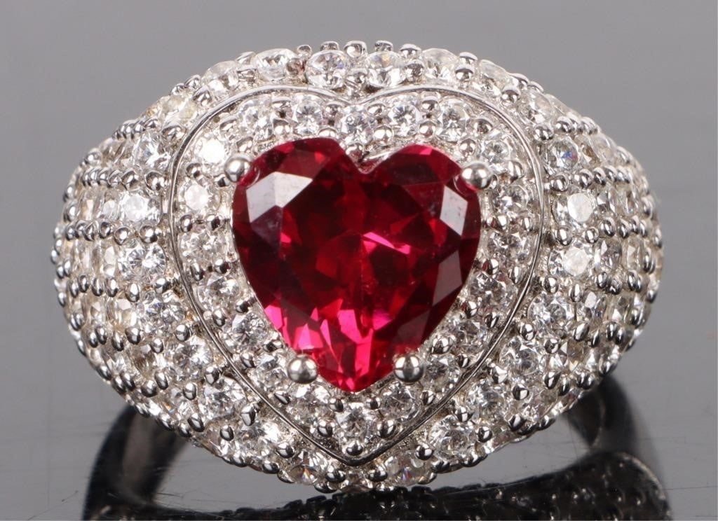 3.50CT HEART RUBY LADIES STERLING SILVER RING (1 of 4)