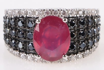 2.0CT RUBY TOPAZ & ONYX LADIES STERLING RING