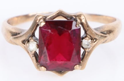 10K YELLOW GOLD RUBY TOPAZ LADIES RING