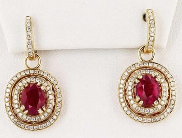 5.13CTW RUBY & 0.83CTW DIAMOND 14K GOLD EARRINGS