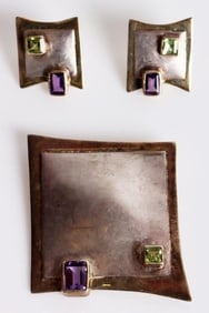 STERLING SILVER AMETHYST PERIDOT JEWELRY SET