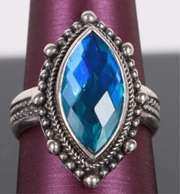 3.0CT MARQUISE RADIANT BLUE SPINEL SILVER RING