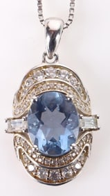 4CT BLUE SPINEL & WHITE TOPAZ STERLING NECKLACE