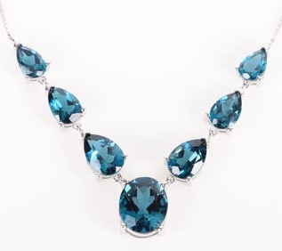 9.5CTW BLUE SPINEL STERLING SILVER NECKLACE