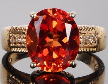 4.0CT ORANGE SAPPHIRE VERMEIL STERLING LADIES RING
