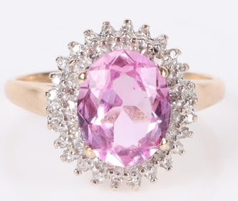 10K YELLOW GOLD PINK SAPPHIRE DIAMOND LADIES RING