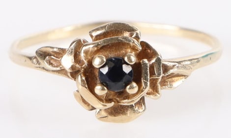 10K YELLOW GOLD BLUE SAPPHIRE LADIES RING