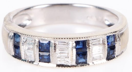 14K WHITE GOLD DIAMOND SAPPHIRE LADIES RING