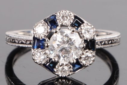 PLATINUM NATURAL DIAMOND SAPPHIRE LADIES RING
