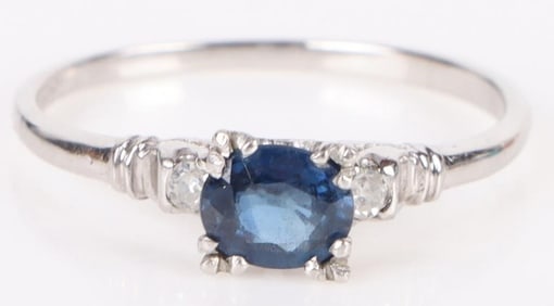 WHITE PLATINUM SAPPHIRE DIAMOND LADIES RING