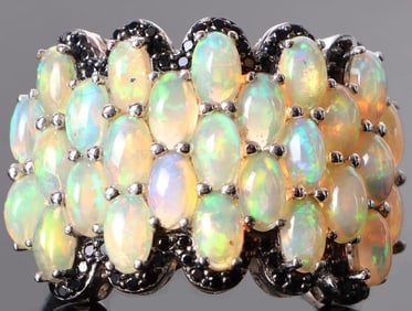 YELLOW OPAL STERLING SILVER LADIES CLUSTER RING