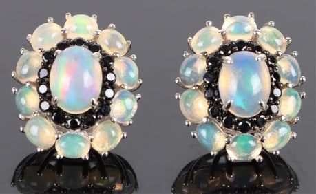 2CTW ETHIOPIAN OPAL & BLACK ONYX STERLING EARRINGS