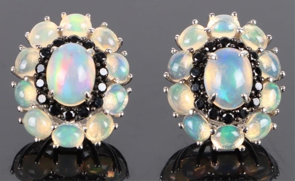 2CTW ETHIOPIAN OPAL & BLACK ONYX STERLING EARRINGS (1 of 3)