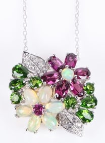 4CTW NATURAL OPAL,GARNET & DIOPSIDE NECKLACE