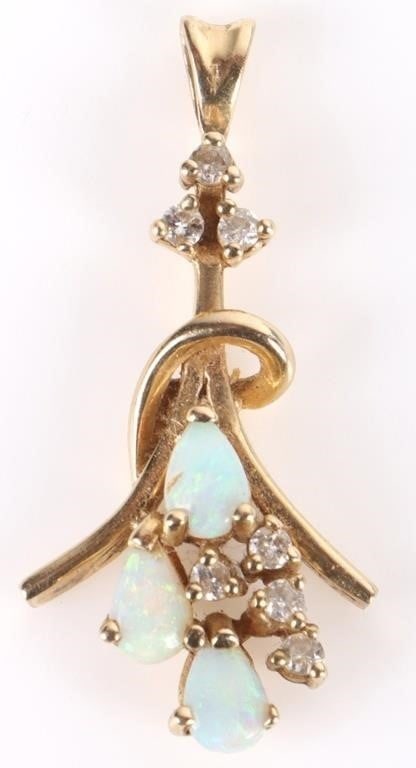 14K GOLD LADIES PENDANT WITH OPALS AND DIAMONDS (1 of 3)