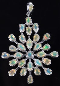 FIRE OPAL STARBURST FLOWER STERLING PENDANT
