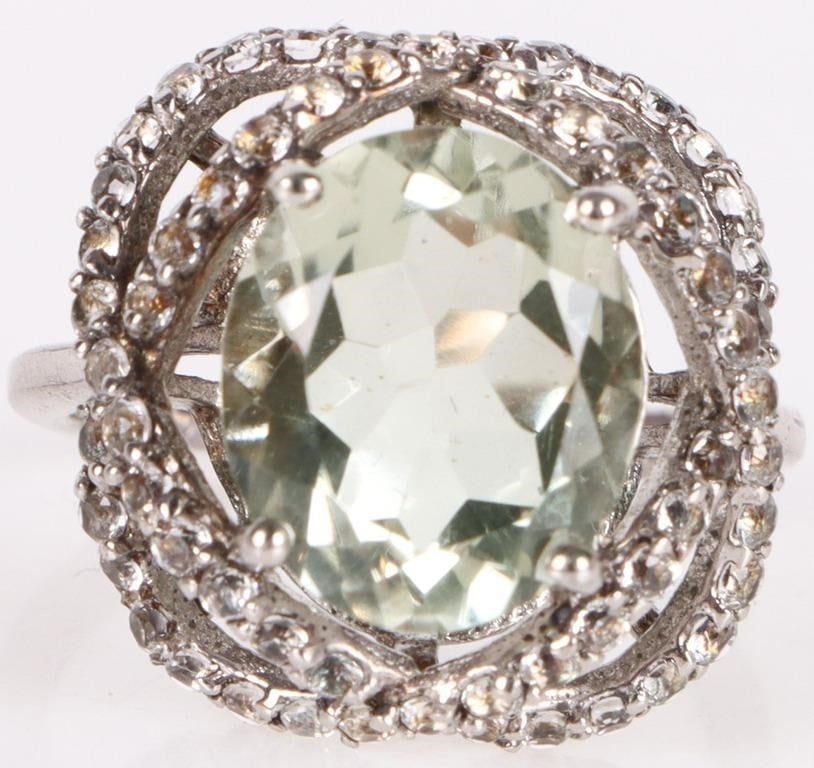12X8MM GREEN TOURAMLINE & TOPAZ SILVER RING (1 of 1)