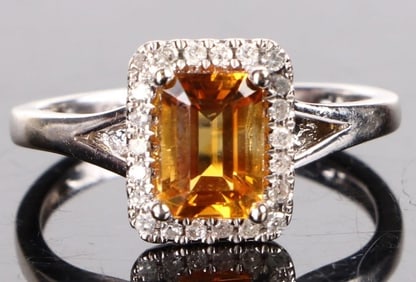 4 X 6MM CITRINE & 0.2CTW. MOISSANITE 14K GOLD RING
