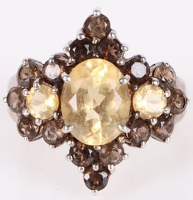YELLOW CITRINE & SMOKEY QUARTZ STERLING RING