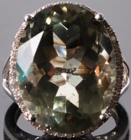 GIANT 19X13MM LIGHT GREEN CITRINE STERLING RING