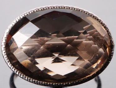 LARGE 20 X 12MM SMOKEY TOPAZ STERLING SILVER RING