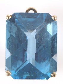 14K YELLOW GOLD 4CT BLUE TOPAZ LADIES PENDANT