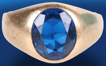 ~4.0CT DARK BLUE TOPAZ 10K YELLOW GOLD MEN'S RING