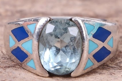 2CT BLUE TOPAZ STERLING SILVER KABANA LADIES RING