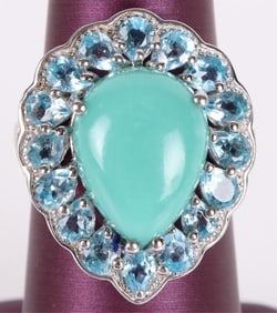 ANGEL TURQUOISE & TOPAZ STERLING TEARDROP RING