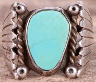 LIGHT TURUOISE NAVAJO STERLING SILVER MEN'S RING