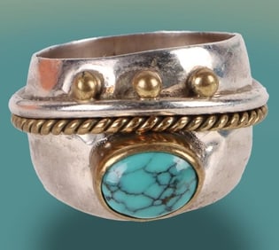TURQUOISE GOLD-TONED & STERLING SILVER LADIES RING