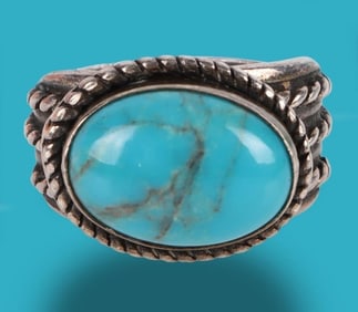 SIGNED TURQUOISE SOUTHWEST STERLING SILVER RING