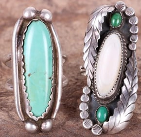 LARGE SIGNED SOUTHWEST MOP & TURQUOISE RINGS
