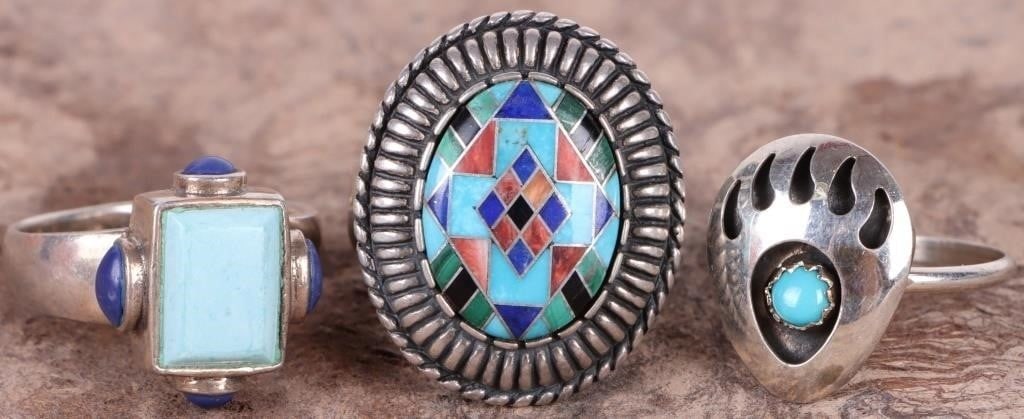 NAVAJO STERLING SILVER TURQUOISE LADIES RINGS (1 of 3)